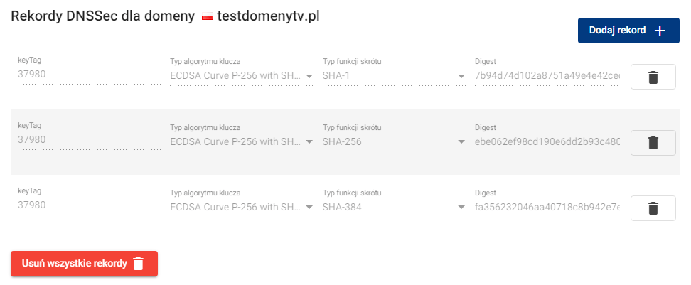 dodawanie kluczy dnssec w Domeny.tv